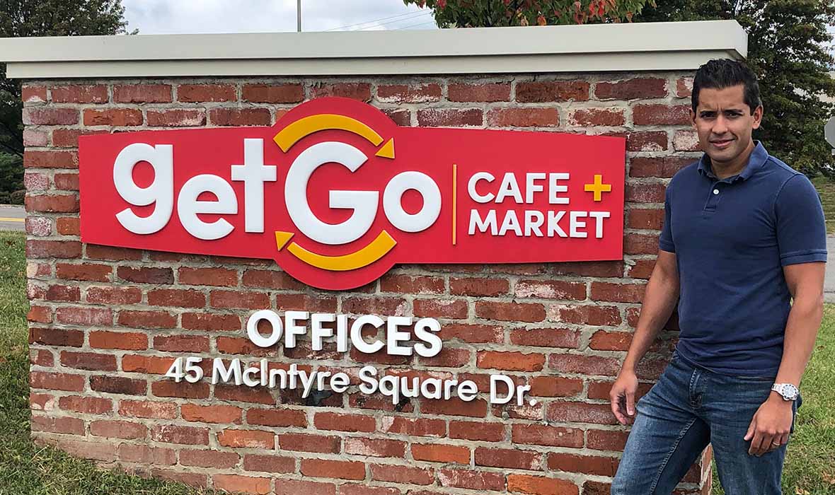 Rug with GetGo sign at the GetGo Headquarters